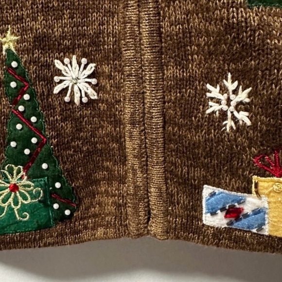 Vintage Heirloom Collectibles Christmas Brown Zip-Up Sweater Size Large Holiday - Picture 9 of 13